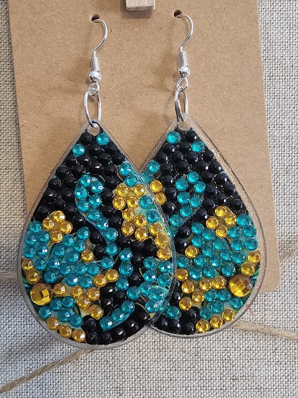 Teardrop Crystal Bead Earrings in Teal & Gold